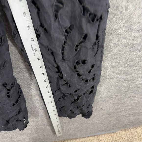 Chettab Pants Women 6 Black Geometric Embroidered Chino Zipper High Rise Linen - Picture 5 of 7